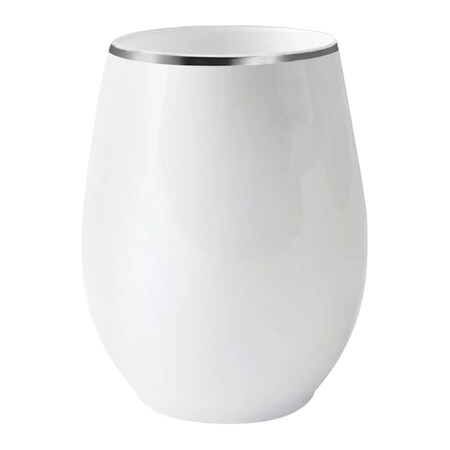 Smarty Had A Party 12 oz White with Silver Elegant Stemless Plastic Wine Glasses 64 Glasses, 64PK 3712-WHS-CASE